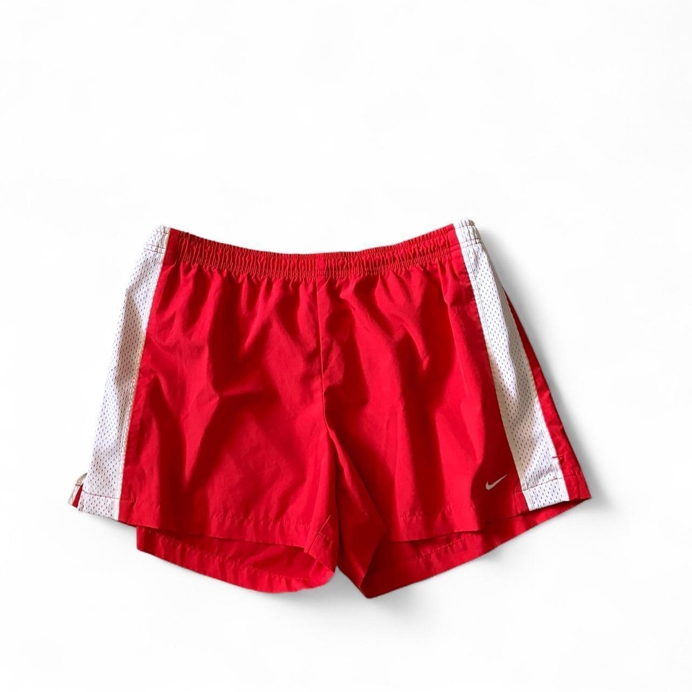 Nike Mens Red White Mesh Side Stripe Running Athletic Shorts Size M 5in Inseam